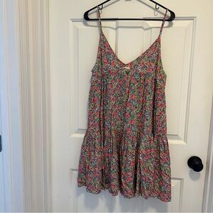 Natural Life Floral Riley Dress Sz Medium Tiered Babydoll Sleeveless Boho
